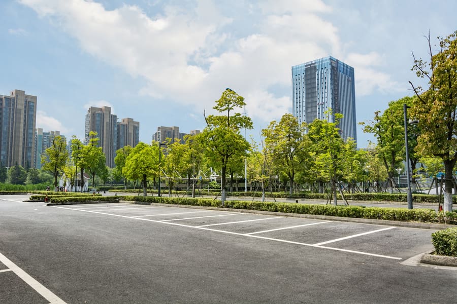 Car parking lot with white mark